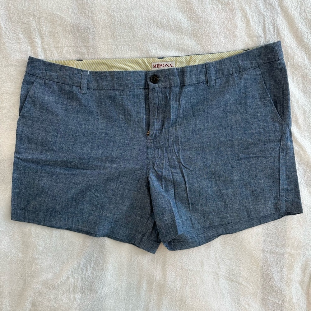 Merona 100% Cotton Blue Chambray Chino Shorts, size 18, 4.5” Inseam